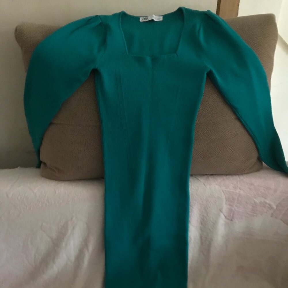 Zara Square Neck Maxi Dress Green S